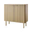Armoire de bar Mid-Century avec portes cannelées, buffet de rangement à 2 niveaux pour le salon et l'entrée, finition chêne
