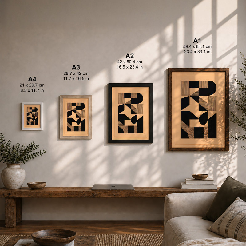 Wooden Geometry Geometric - Framed Print, A1 - 84.1 x 59.4 cm, Oak
