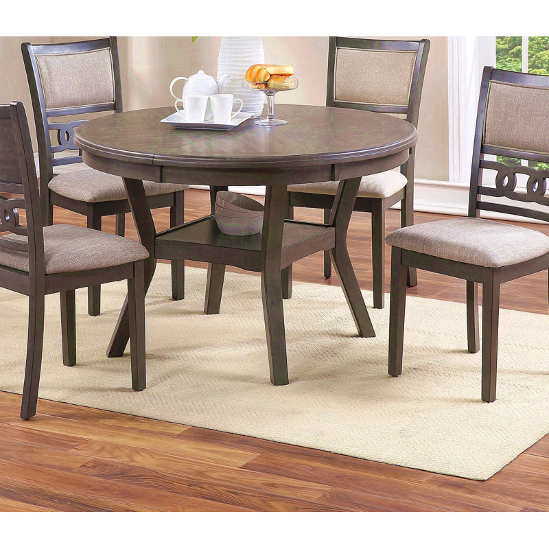 Contemporary Dining 5Pc Set Round Table W 4X Side Chairs Grey Finish Rubberwood Unique Design