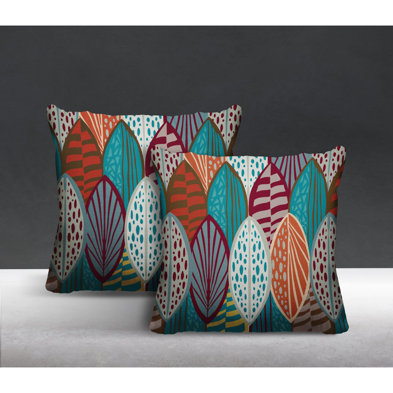 Abstract Outdoor Reversible Throw Pillow, 17W" x 17H", Turquoise