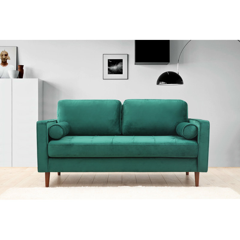 Élégant canapé 2 places, vert menthe, 68,9 po x 35,4 po x 27,6 po | Structure en bois de hêtre durable et en carton, tissu 100% polyester | Mousse confortable de 8 cm et rembourrage en plumes de 5 cm, avec 2 coussins décoratifs élégants pour les salons modernes