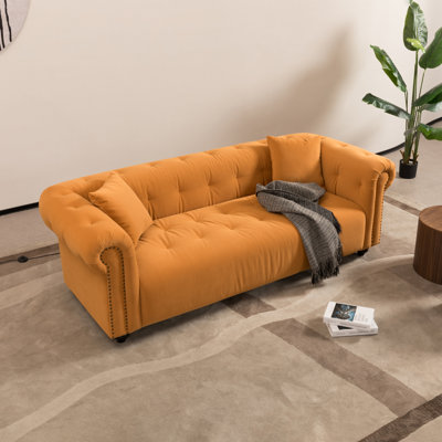 Modern Sofa  Retro Medieval  Sofa, Orange,  Installation Only Needs To Install Feet Can Be Used, With 2 Throw Pillows