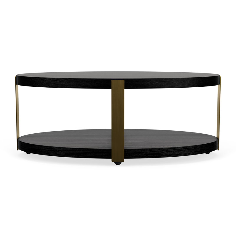 Table basse ovale en chêne et en métal