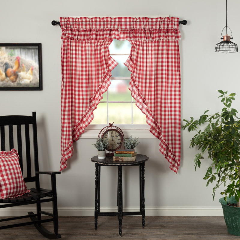 Annie Buffalo Check 100% Cotton Checkered Room Darkening Rod Pocket Curtain Panels, Country Red/Antique Crème