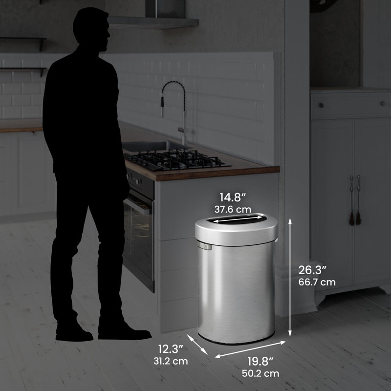 Poubelle et corbeille Itouchless en acier inoxydable semi-rond avec couvercle, 68 litres, mince et peu encombrant pour la maison, le bureau, la cuisine, le restaurant, les toilettes, grande capacité