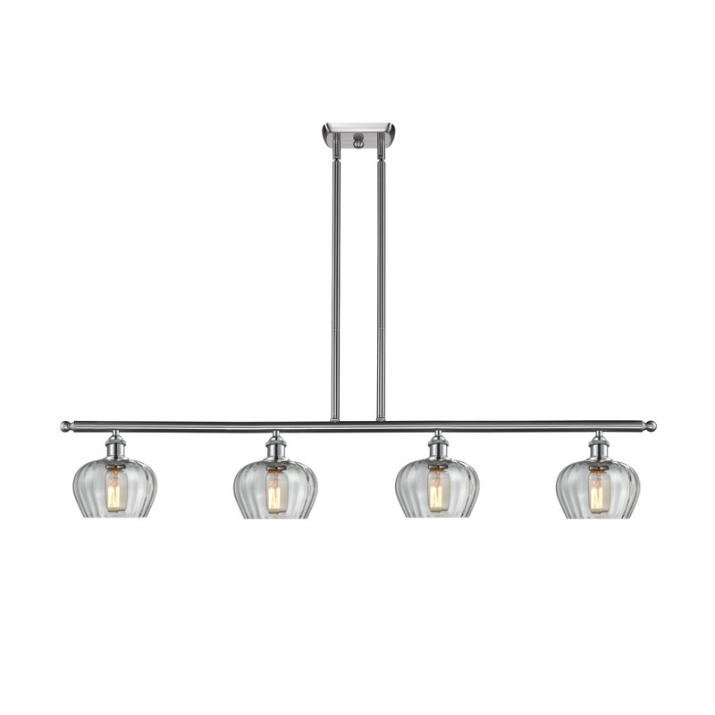Patrina 4 - Light Kitchen Island Pendant, Clear, Brushed Satin Nickel, 6 Watt Vinage LED Bulb