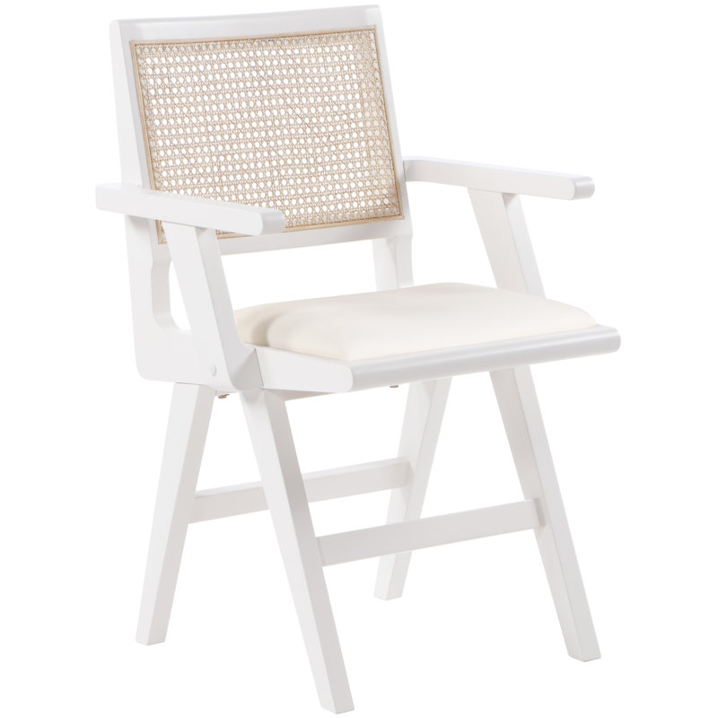 Abby Dining Arm Chair, Cream Vegan Leather, White