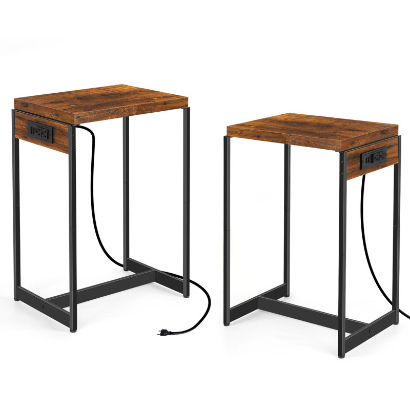 Farlan End Table Set Built-In Outlets, Brown