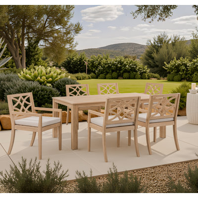 Ensemble repas pour 6 personnes rectangulaire en eucalyptus avec chaises rembourrées