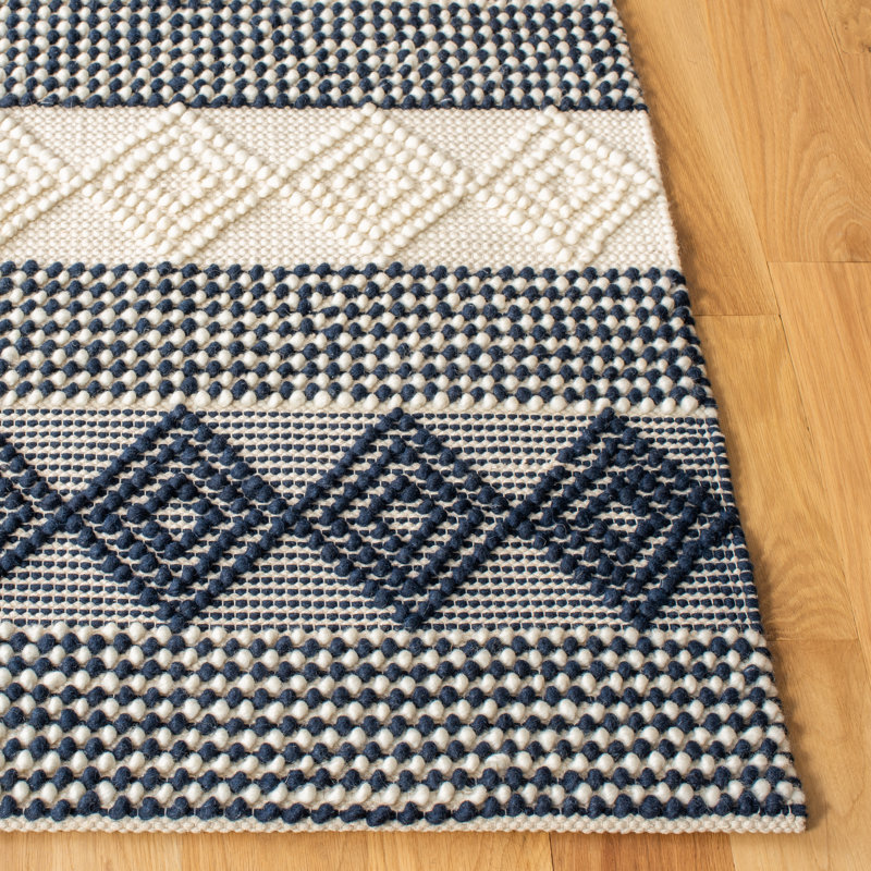 Southwestern Hand Woven Wool/Cotton Southwestern Rug, Dark Navy/Ivory, Runner 2'3" x 6'