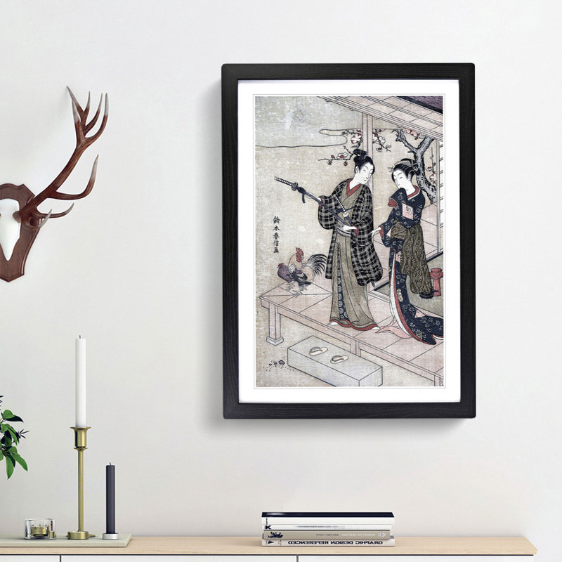 Gentleman Taking Leave of His Lady by Harunobu Suzuki - Picture Frame Painting Print, Black Framed, 65cm H x 48cm W x 2cm D