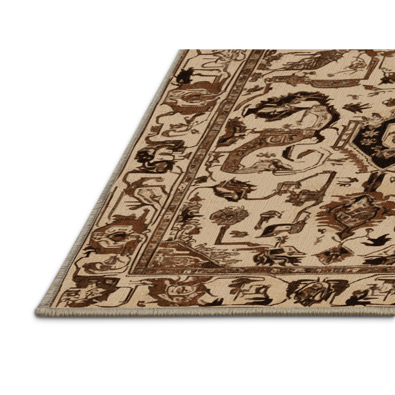 Machine Washable Persian Brown Area Rug, Rectangle 7' x 9'