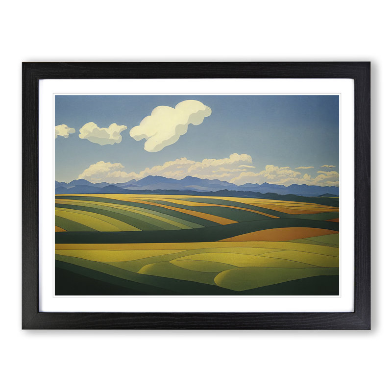 Contemporary Spring Meadow Landscape - Single Picture Frame Print, 46cm H x 64cm W x 2cm D, Black