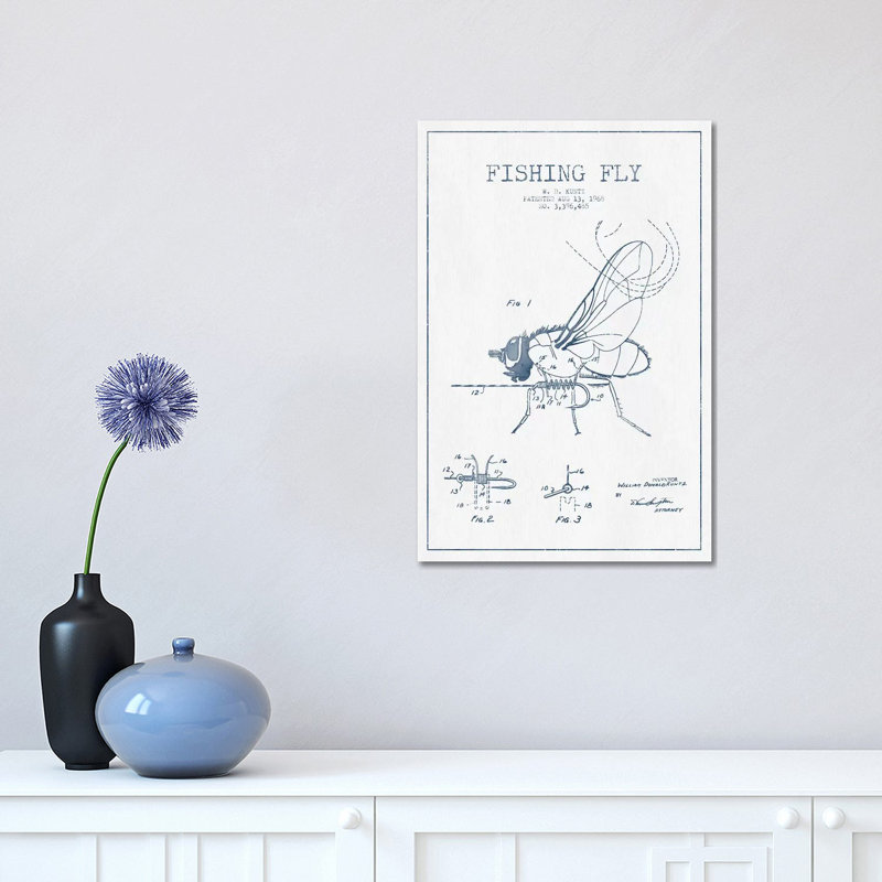 W.D. Kuntz Fishing Fly Patent Sketch by Aged Pixel - Wrapped Canvas Print, 30.48 cm H x 45.72 cm W x 1.91 cm D
