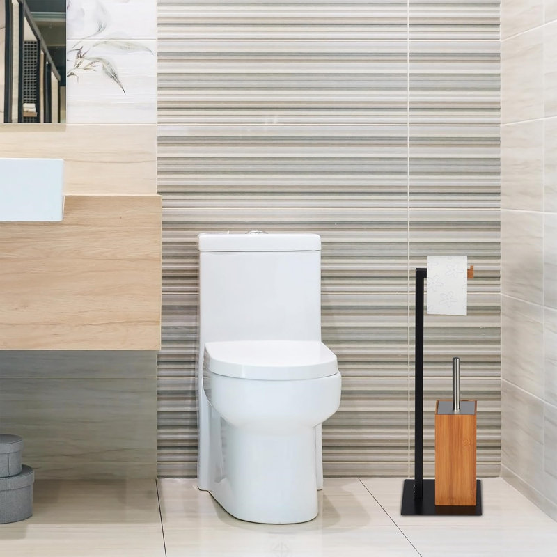 Toilet Accessories Set,Toilet Brush And Paper Roll Holder,Practical Combination,Natural And Black