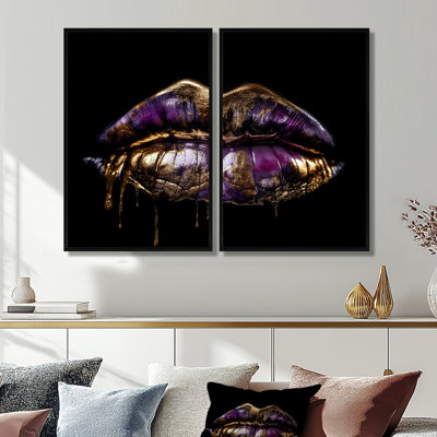 Gold Lips Of Luxury IV - Glam Wall Art 2 Pieces