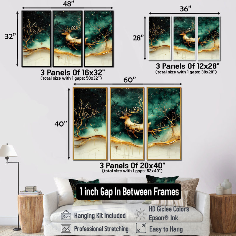 Renne de Noël traîneau amusant II - Ensemble de décorations murales de Noël père Noël, H 28 po x l 36 po x P 1 po