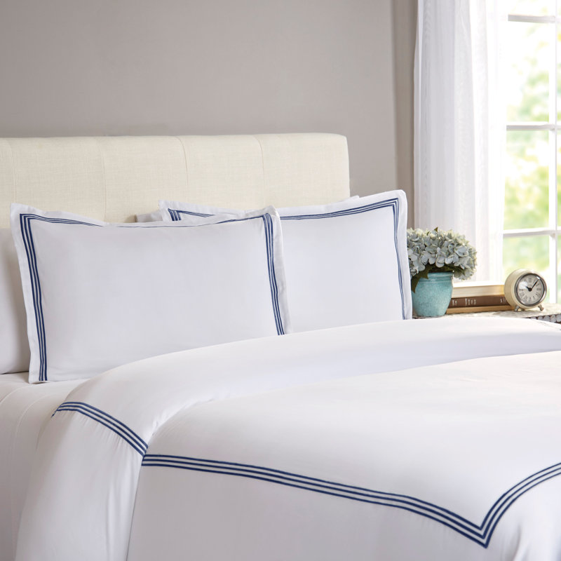 Modern & Contemporary Power Loom Striped Duvet Cover, Full/Queen Duvet Cover + 2 Standard shams, Navy