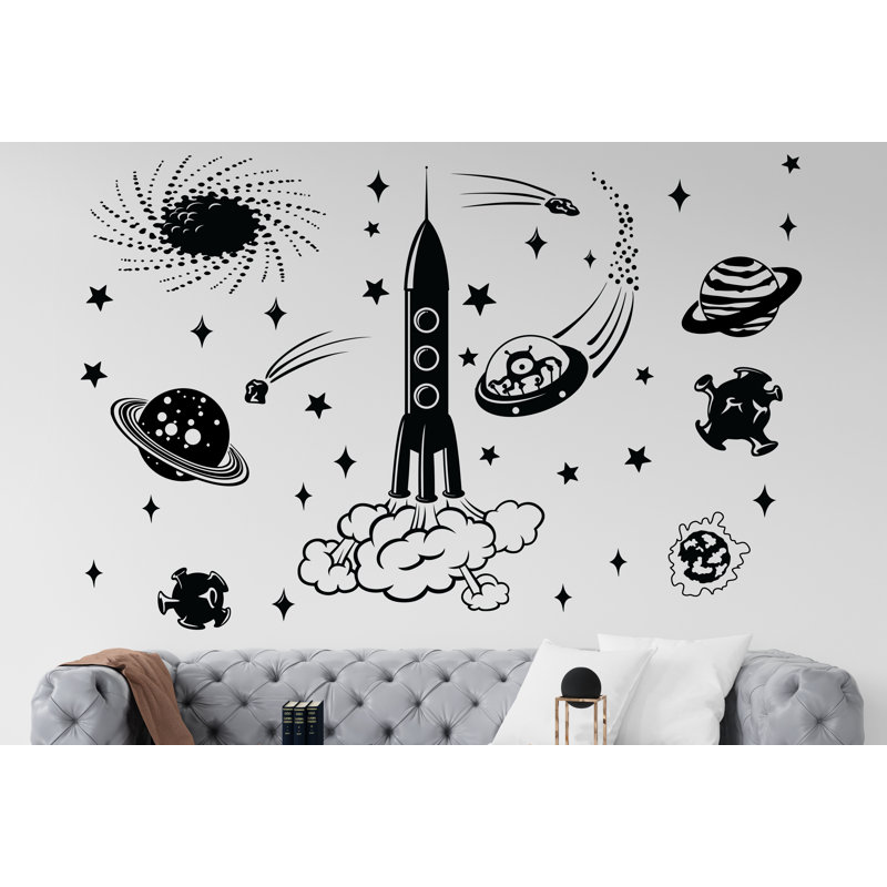 Adhésif décoratif espace, étoiles, étoiles, H 35 po x l 53 po, Noir mat