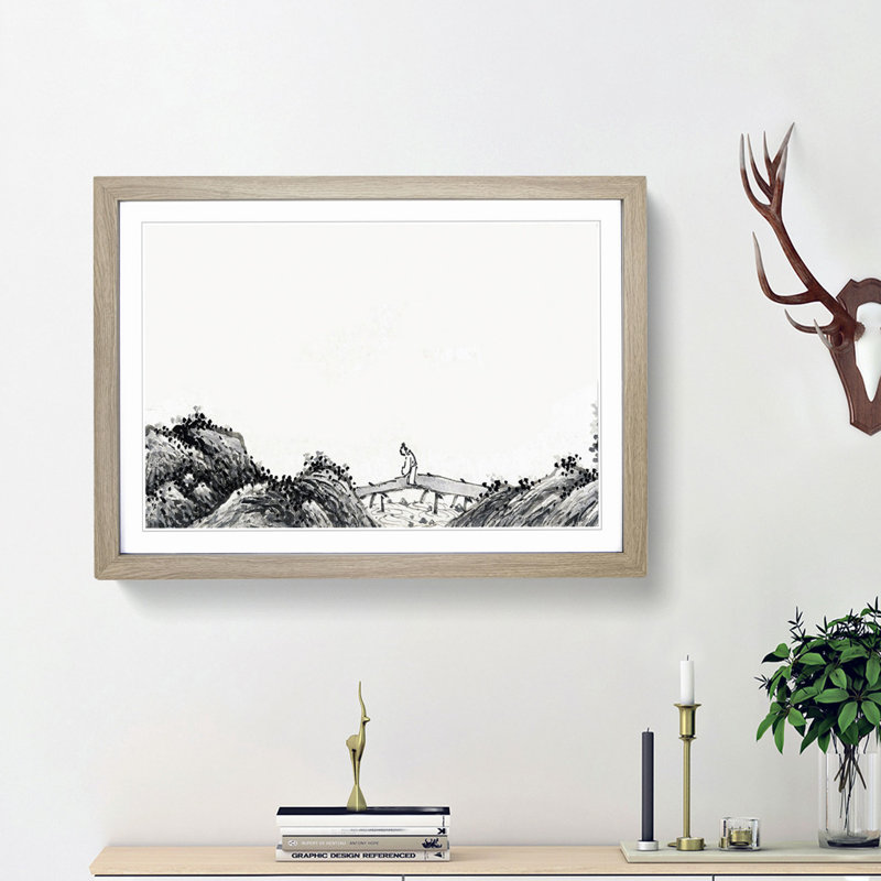 Landscape Vol.11 by Shen Zhou - Picture Frame Drawing Print, Oak Framed, 48cm H x 65cm W x 2cm D