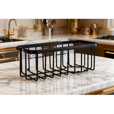 Neverrust Deluxe Kitchen And Bathroom Sink Sponge Holder Organizer With Adhesive Mount And Suction Cup For Non-Porous Surfaces