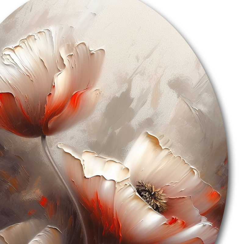 Crème délicate fleurs de coquelicot - coquelicots ronds, art mural en métal, H 16 po x l 16 po x P 1 po