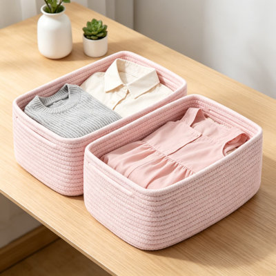 Small Storage Baskets For Organizing, 3-Pack Woven Rope Baskets, Closet Organizer Bins, Shelf Toy Basket
