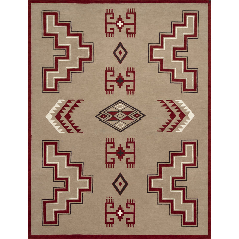 Mesa Hand Knotted Wool Geometric Shapes Area Rug in Tan/Red, Rectangle 2'3" x 5'