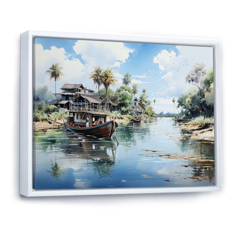 " Vietnam Mekong Delta Enchantment ", Cadre flottant blanc, H 34 po x l 44 po x P 1,5 po