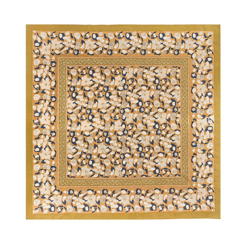 Forest Harvest Handmade Floral Tablecloth, Mustard/Gray, 71" x 71"