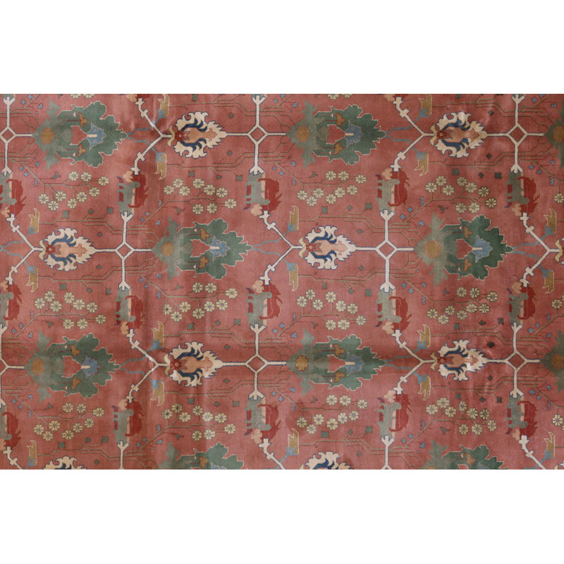 Oriental Hand-Knotted Wool Salmon/Green/Beige/Blue Area Rug, Rectangle 12'9" x 20'1"