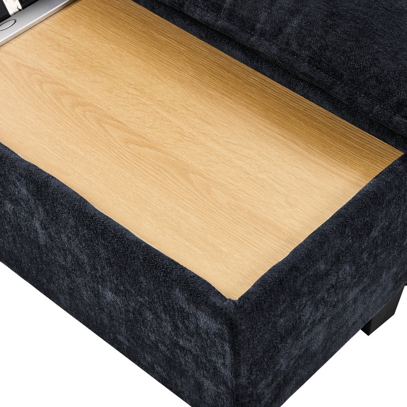 Canapé modulaire bleu de 90 po. Table basse et mobile avec charge cachée. Port de charge, repos doux, allure, Bleu