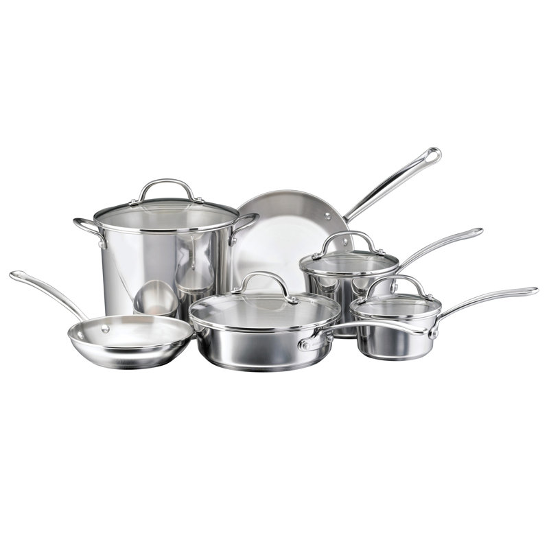Farberware Millennium Stainless Steel Cookware Pots and Pans Set, 10 Piece, Silver