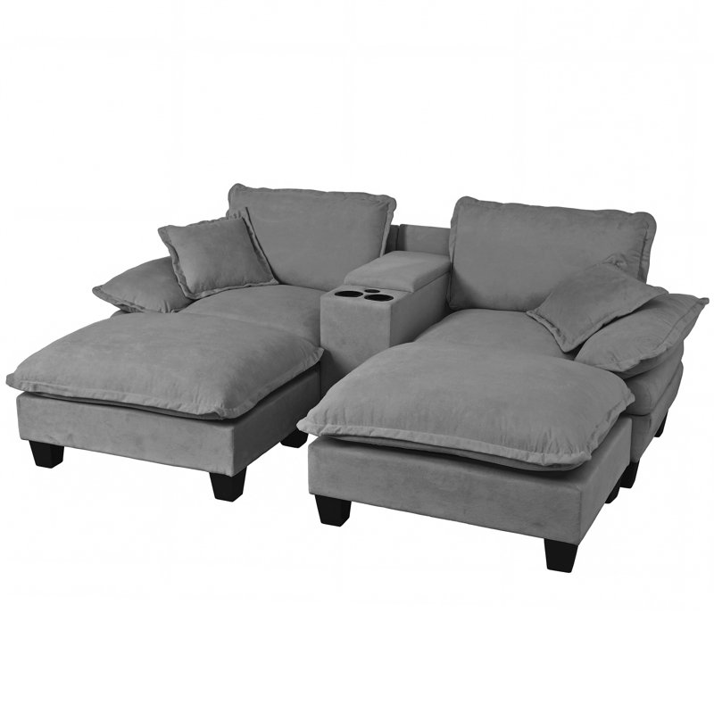Modern Chenille Modular Sofa With Storage And Usb, Grey
