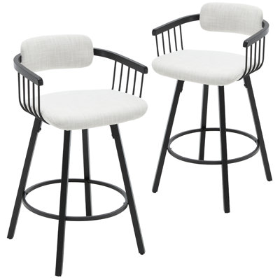 Modern Upholstered Counter Stool With Arms And Backrest With Footrest Metal Frame, Counter Height Bar Stool For Kitchen Island, Coffee Bar.