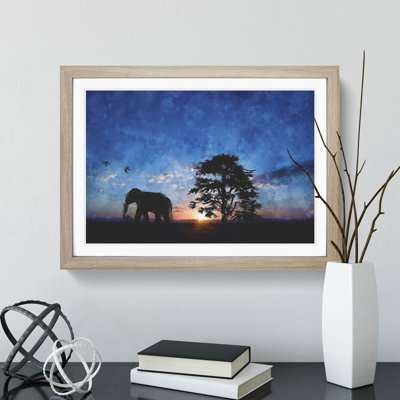 Elephant at Sunset - Framed Print