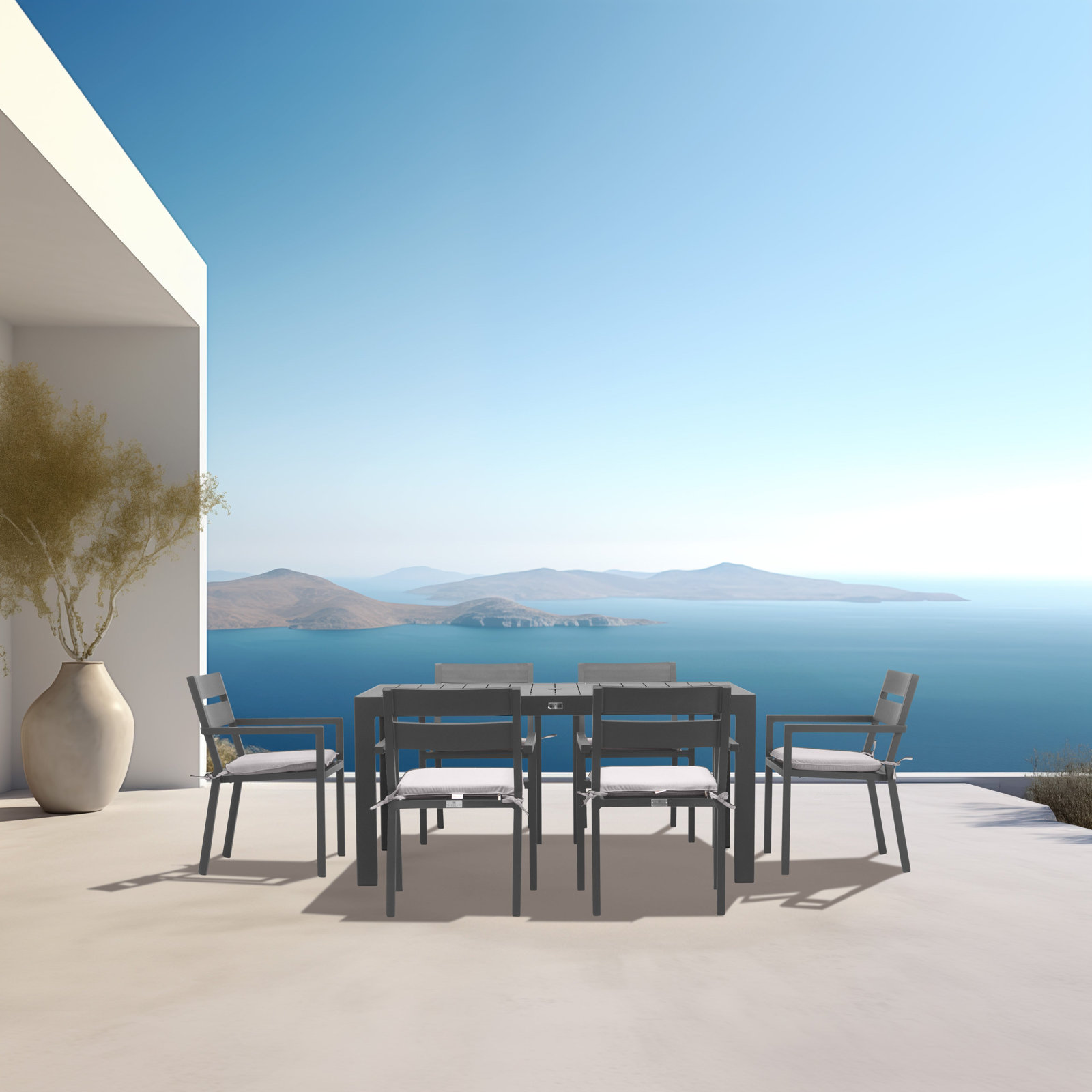 Eartha 63" Patio Dining Set, Cast Silver Sunbrella®, Slate