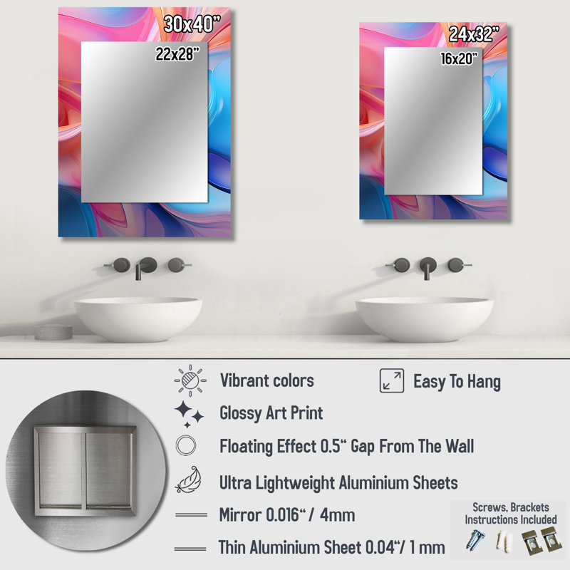 Transitional blue and pink shapes II - Transitional Shapes Large Mirror, Pink Unique Wall Mirror Decor, Printed Metal Art