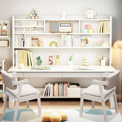 Kids Study Desk Chair Set Learning Writing Desk Computer Table with Hutch