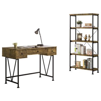 Rustic Nutmeg 2-Piece Computer Desk And Bookcase