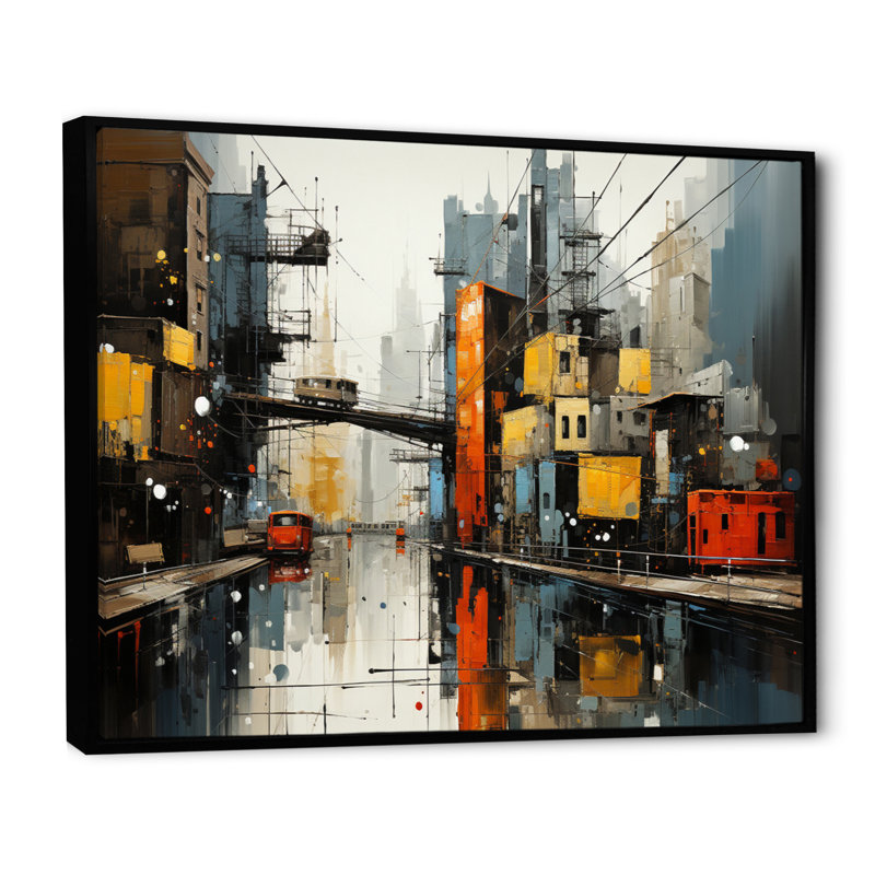 Cityscape Collage III - impression, Cadre flottant noir, H 12 po x l 20 po x P 1 po