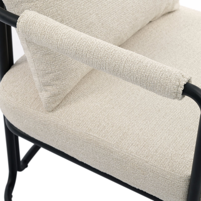 Mid-century Modern Upholstered Accent Chair With Ultra Thick Cushion And Industrial Metal Frame, Beige