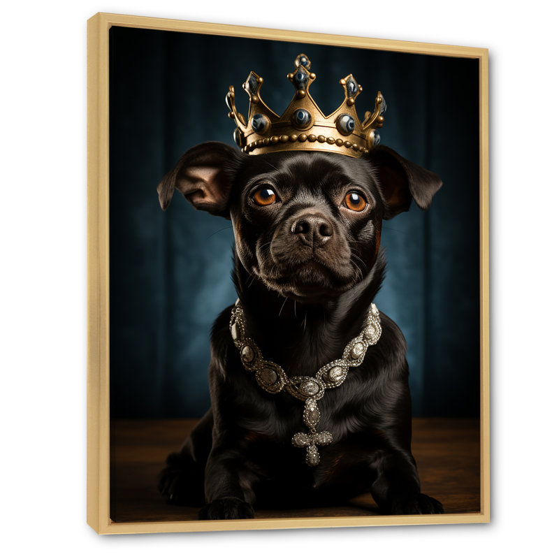 «Crowned Royal Boston Terrior», art mural chien, Cadre flottant brun, H 44 po x l 34 po x P 1,5 po