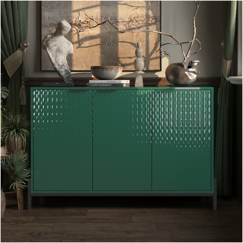 Buffet moderne à 3 portes ultrabrillant avec buffet thermolaqué, Vert