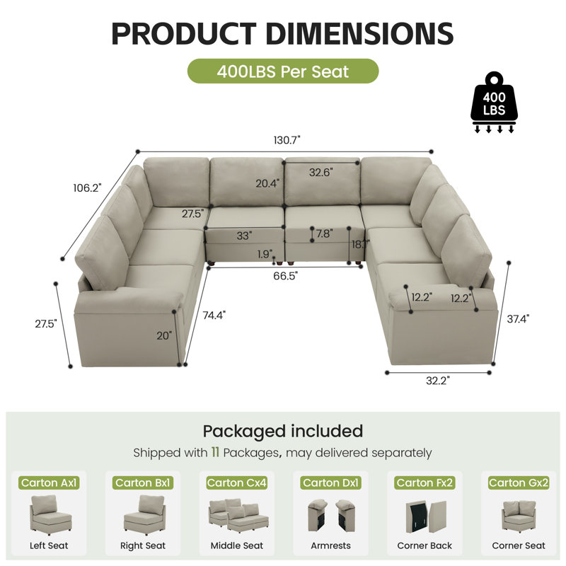 Canapé modulaire moderne avec repose-pieds en cuir de polyuréthane Marybelle Marybelle, Beige Faux Leather