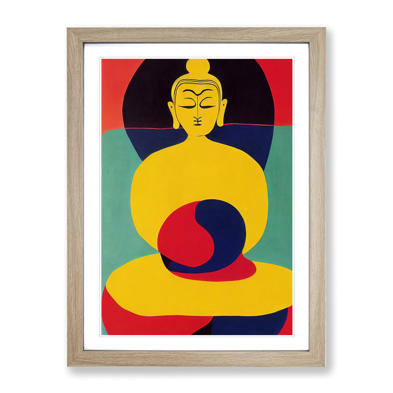 Buddha In - Single Picture Frame Print, 46cm H x 34cm W x 2cm D, Oak