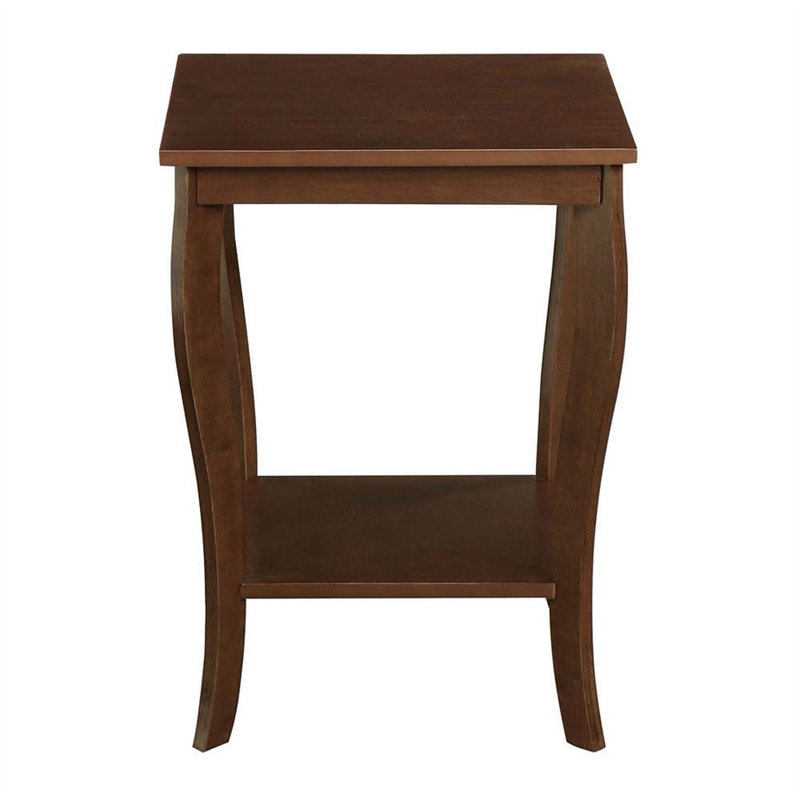 Espresso Brown Wood and Metal Square End Table with Shelf