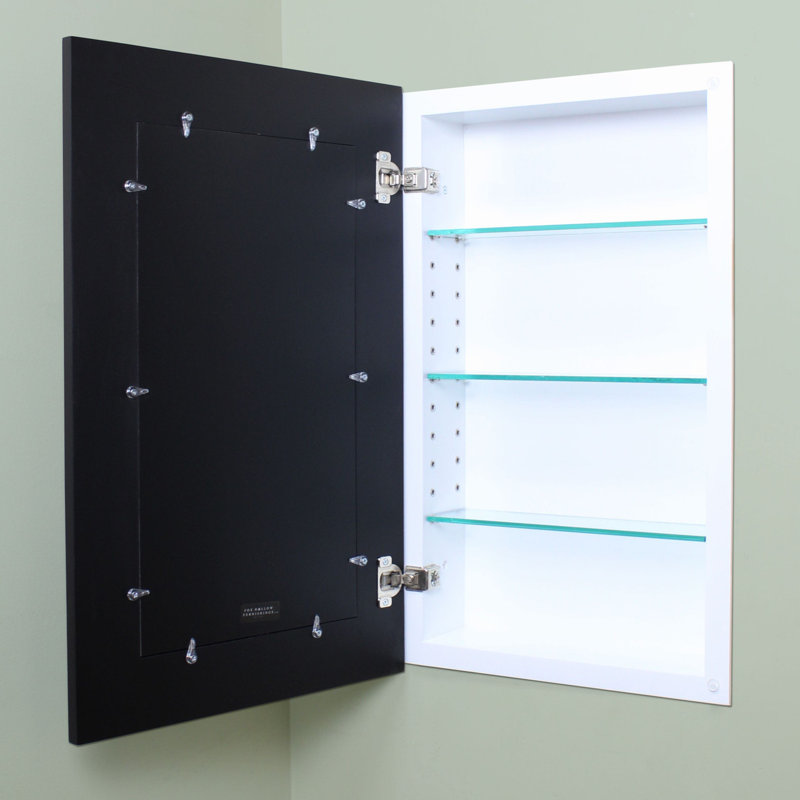 Recessed Framed 1 Door Medicine Cabinet with 2 Adjustable Shelves, 24" H x 14" W x 3.75" D, Black