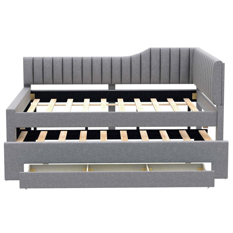 Full Size Upholstered Daybed With Trundle And Three Drawers