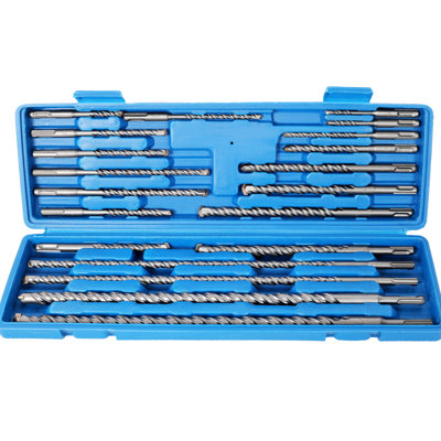 20 - Piece Drill Bit With Plus For Concrete And Masonry Drilling, Carbide Tipped, Blue Steel Construction, In A Compact Storage Case, Sizes 8Mm 16Mm 190Mm 370Mm Of 20Pcs Work, Bits Carrying 6Mm 18Mm